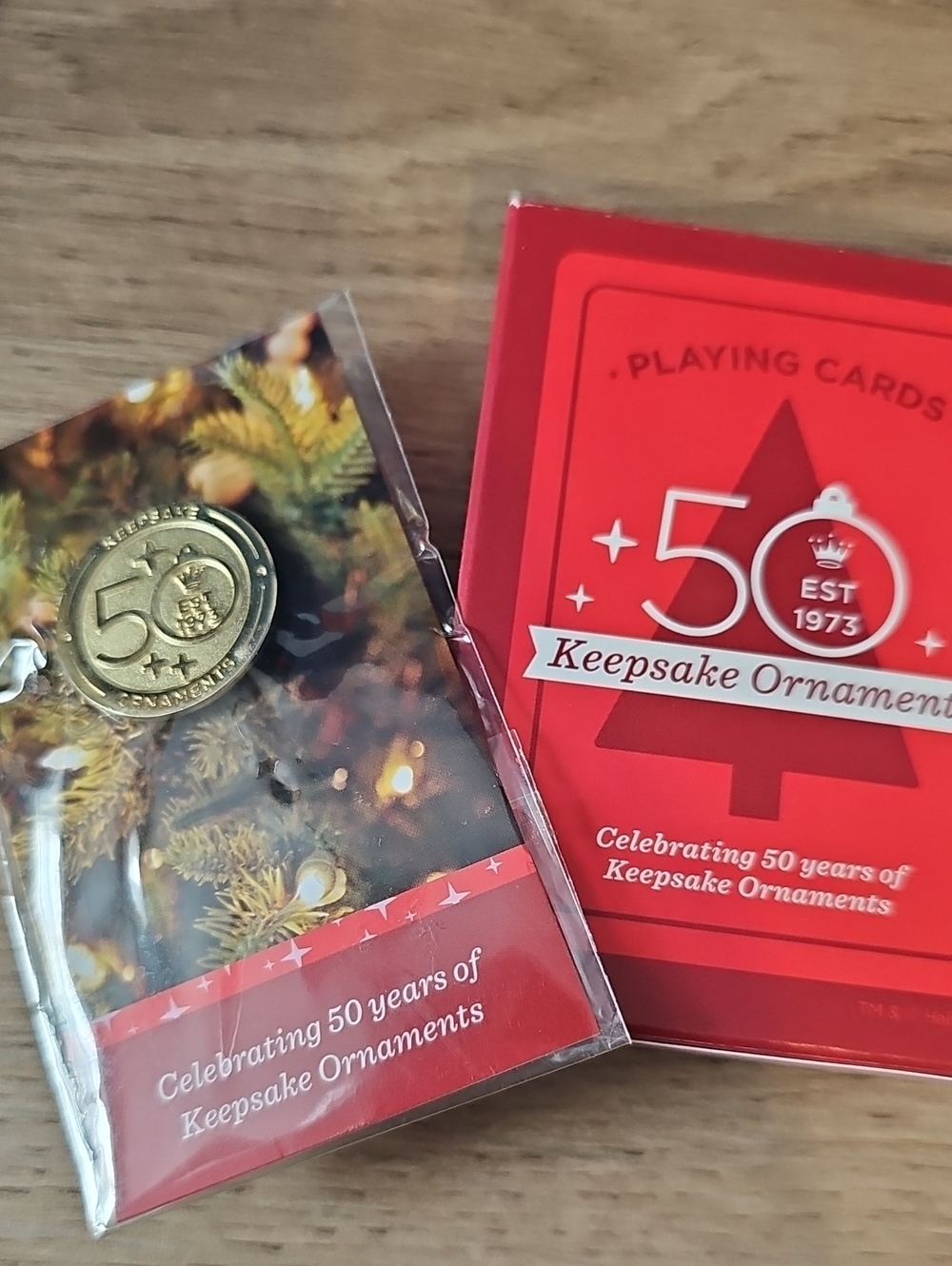 Hallmark Keepsake Ornament 50 Years Playing Cards Set - Red and Gold And Pin